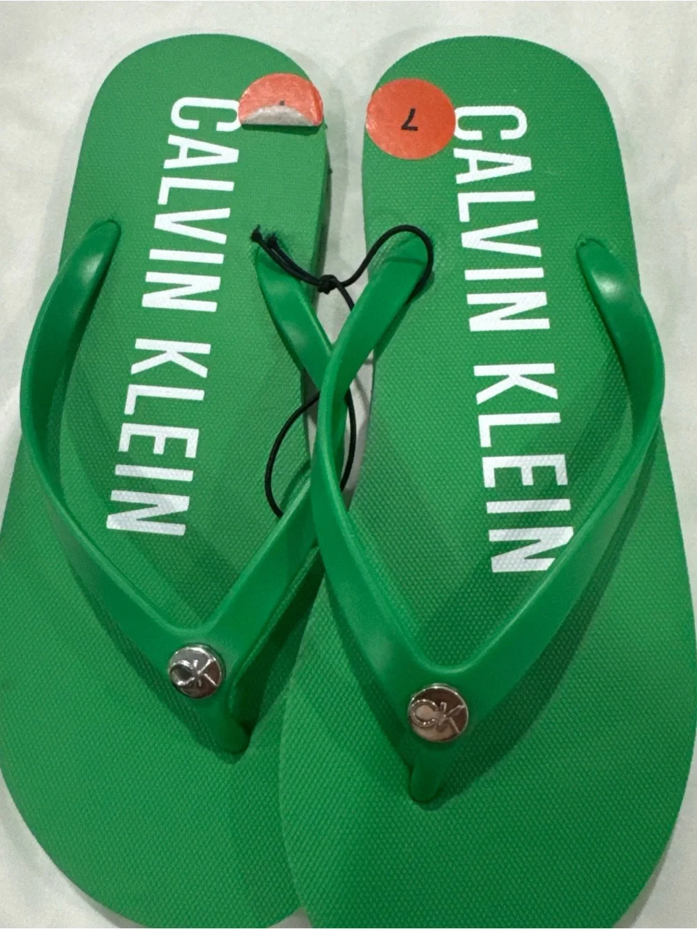 Calvin Klein Green Logo Thong Sandals